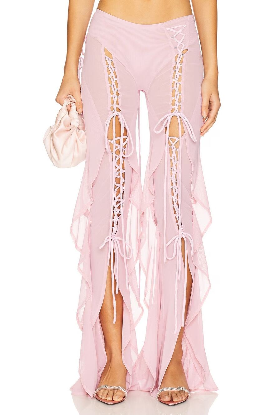 Amor Mia Meta Angel Pants Lace Up Ruffle Mesh Coquette Fairycore Festival Y2K XS